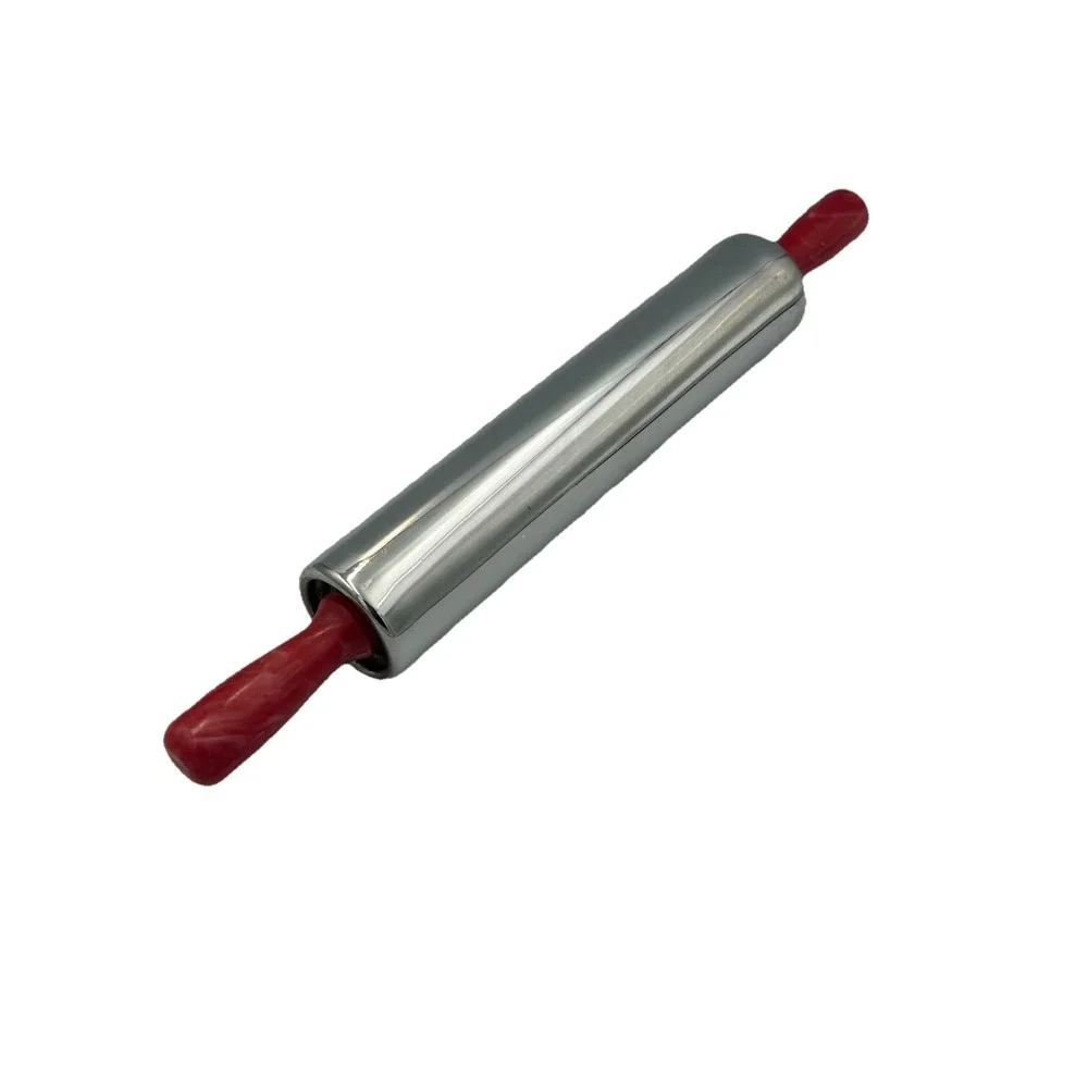 Metal Rolling Pin Silver Red Handles Vintage‎ MCM Kitchen 16 inch Krispy Krust